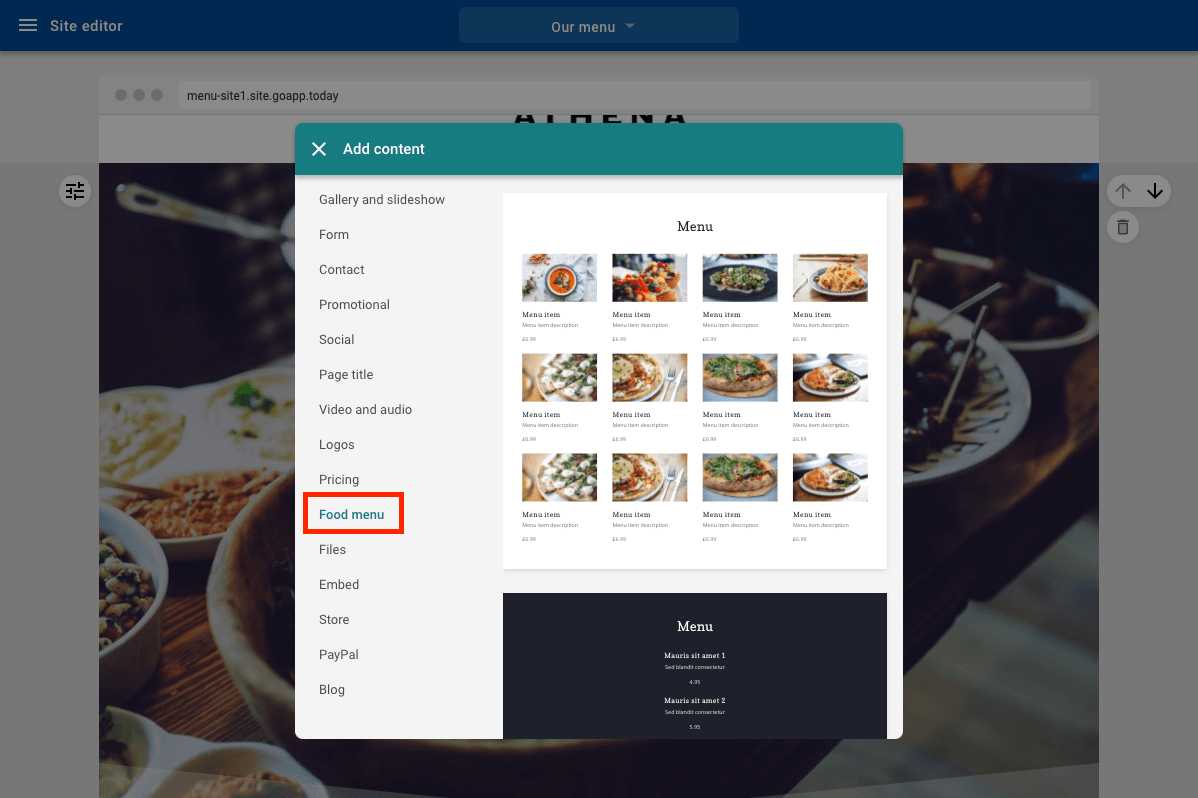 Restaurant menu sections | BaseKit