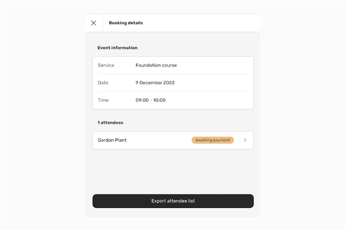 BaseKit bookings attendee export button