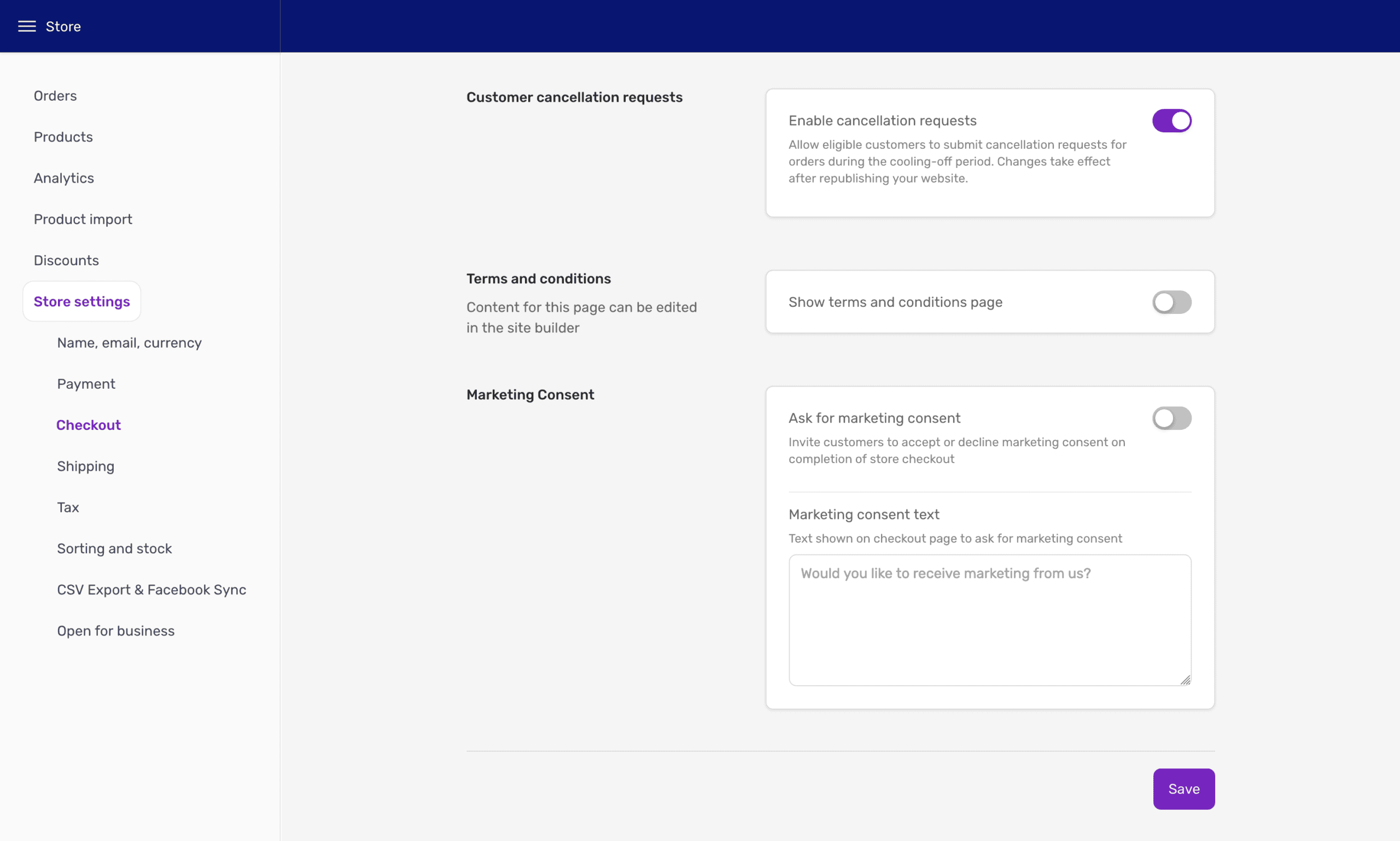 BaseKit Checkout Store Cancellation Toggle